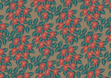 Küçük kırmızı çiçekli ve yapraklı desen