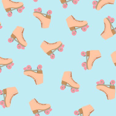 Bir kızın hobisi paten yapmaktır. Nane arkaplanındaki bej silindirlerin deseni