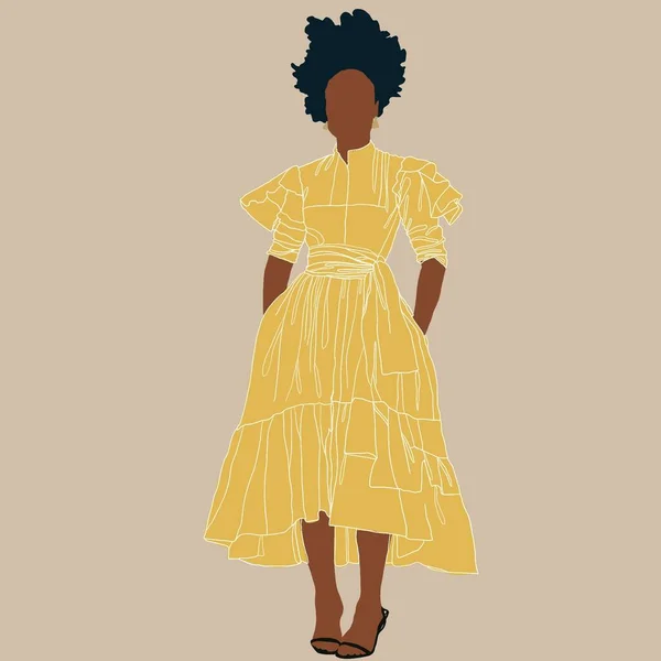 Иллюстрация Силуэта Тёмной Девушки Ярко Жёлтом Платье — стоковое фото