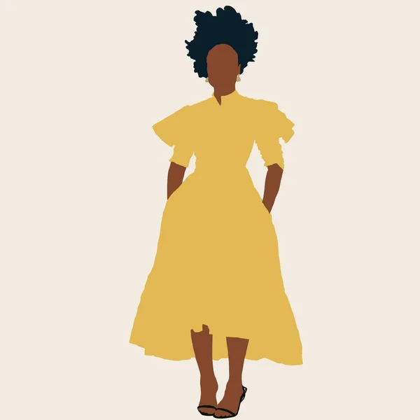 Illustration Une Silhouette Une Fille Sombre Dans Une Robe Jaune — Photo