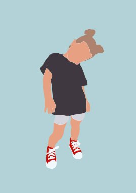 Mavi arka planda spor ayakkabılı bir kızın resmi.