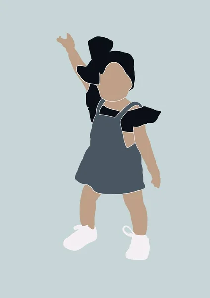 Ilustracja Dziewczynki Sukience Kokardą Głowie Niebieskim Tle — Zdjęcie stockowe