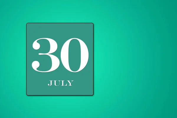 Července Třicátého Dne Měsíci Datum Kalendáře Tyrkysovém Rámečku Zeleném Pozadí — Stock fotografie