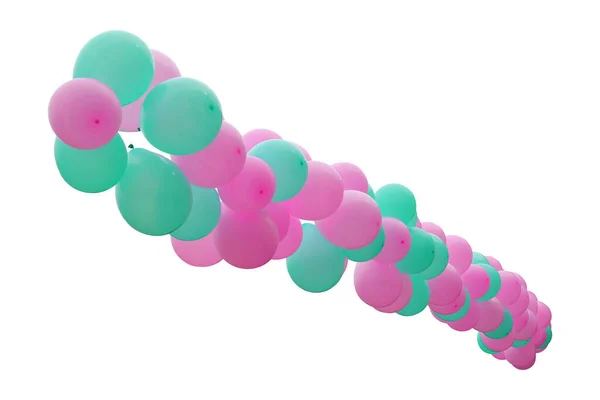 Girlanden Aus Bunten Rosa Und Blauen Luftballons Auf Weißem Hintergrund — Stockfoto