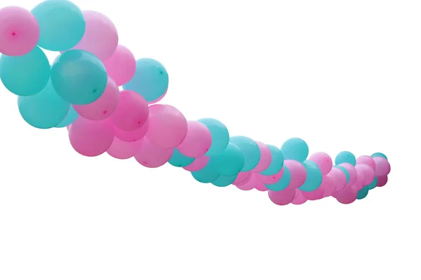 Uma Grinalda Balões Multicoloridos Verde Rosa Fundo Branco Isolado Foco — Fotografia de Stock