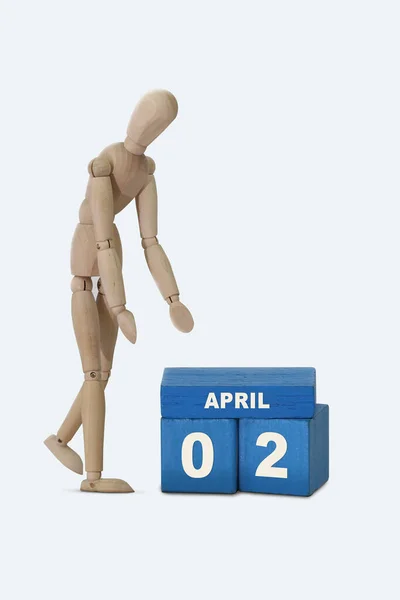 Day Month April Calendar Calendar Date Blue Cubes Wooden Man — Stock Photo, Image