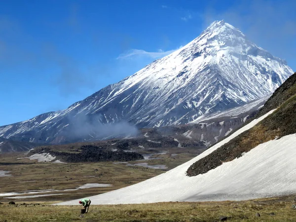 Una Caminata Varios Días Lava Cerca Del Volcán Tolbachik Kamchatka — Foto de Stock