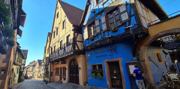 Casas Coloridas Fachwerk Requewihr Alsácia — Fotografia de Stock