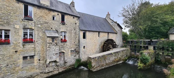 Old Mill Wheel River Aure Historic Center Bayeux Normandy France — Fotografia de Stock