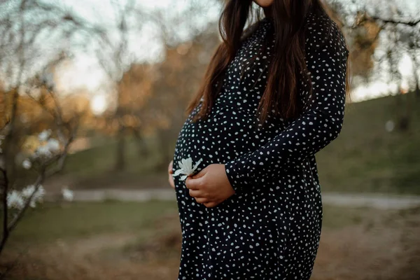 Kehamilan Dan Harapan Seorang Anak Wanita Hamil Berpakaian Hitam Dengan — Stok Foto