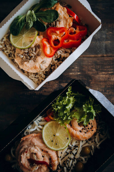 Delivery Fitness Food Athletes Food Paper Plates Healthy Food Top Stock Image