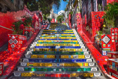 Rio de Janeiro, Brezilya - Haziran 01, 2020 Lapa 'daki güzel merdiven manzarası
