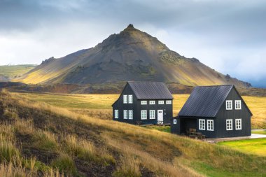 Snaefellsnes Yarımadası 'ndaki güzel balıkçı köyü Arnarstapi Stapi İzlanda