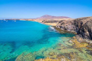 Papağan Sahili 'nin güzel manzarası (Papagayo Sahili) - Lanzarote, Kanarya Adaları - İspanya