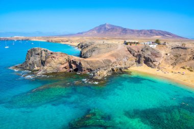 Papağan Sahili 'nin güzel manzarası (Papagayo Sahili) - Lanzarote, Kanarya Adaları - İspanya