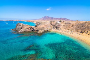 Papağan Sahili 'nin güzel manzarası (Papagayo Sahili) - Lanzarote, Kanarya Adaları - İspanya