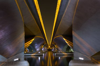 Singapur 'daki Esplanade Köprüsü' nün güzel gece açısı.