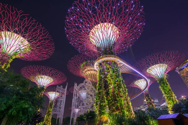Schöne Nachtansicht Des Supertree Grove Gardens Bay Singapur November 2017 — Stockfoto