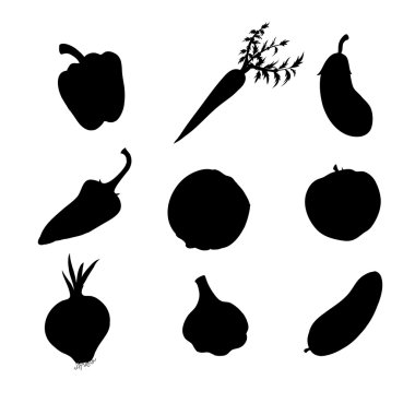 Siyah siluet sebze Icons set