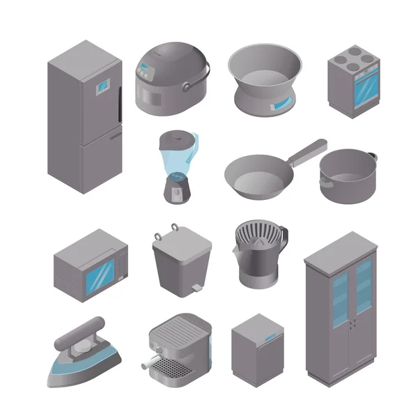 Set isométrico de electrodomésticos de cocina — Vector de stock