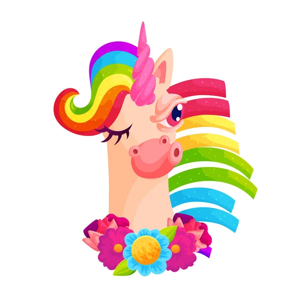 Einhorn mit flatternder Regenbogenmähne lizenzfreie Stockillustrationen