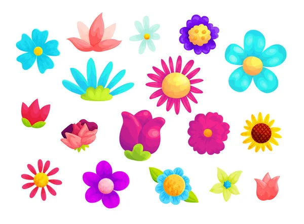 Çiçek açan yaz çiçeği vektör çizimleri ayarlandı Stok Illüstrasyon