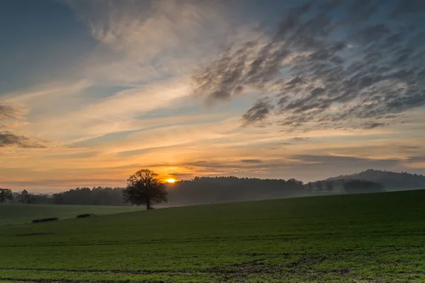 Pôr do sol sobre Newlands Corner, Guilford, Surrey — Fotografia de Stock