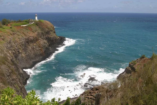 Vista Panoramica Del Faro Kilauea Con Sua Insenatura Mozzafiato Famoso — Foto Stock