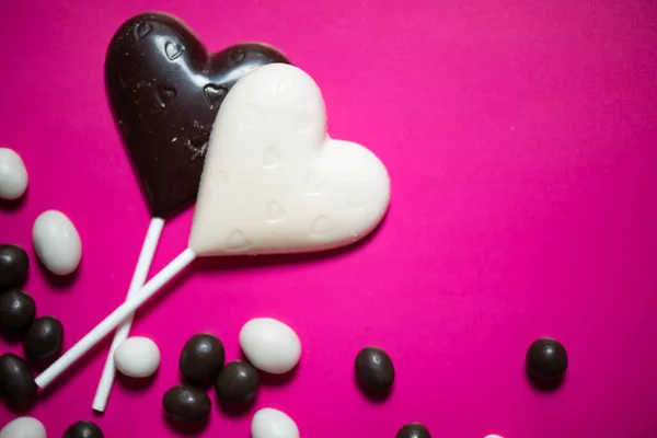 Heart Shaped Candy Pink Background — Photo