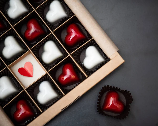 Chocolate Candies Box Black Background — Photo