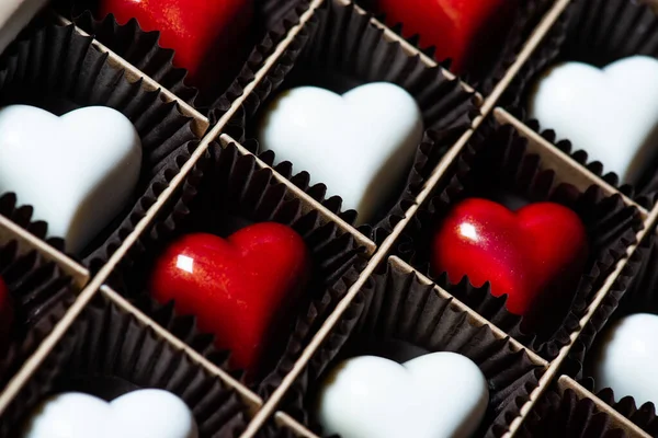 Heart Shaped Chocolate Candies White Background — Fotografia de Stock