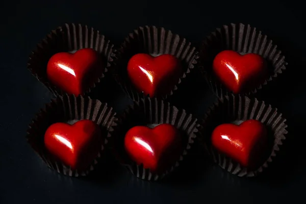 Chocolate Hearts Black Background — Stock Photo, Image