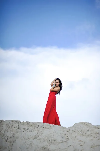 Lifestyle Foto Von Frau Mit Perfektem Haar Allein Strand Sinnliche — Stockfoto