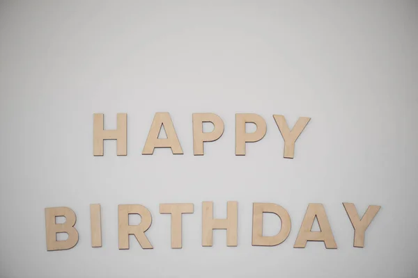Happy Birthday Text Wooden Background — Stock Photo, Image