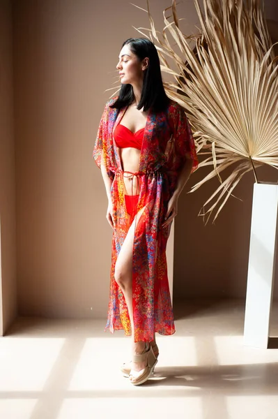 Beautiful Young Woman Traditional Clothes Posing Studio — Foto Stock