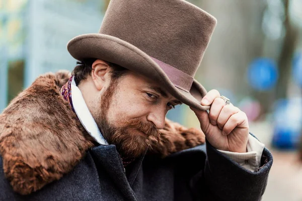 Porträt Eines Mannes Elegantem Anzug Und Hut Retro Stil — Stockfoto