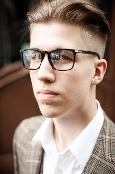 Handsome Young Man Glasses Posing — Stockfoto