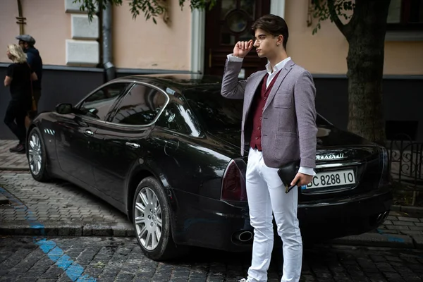 Man Suit Car Stock Picture