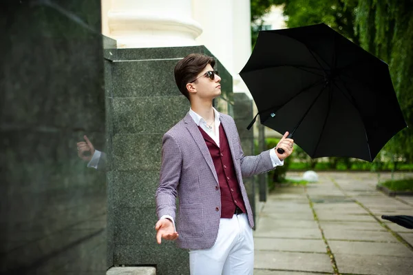 Young Man Umbrella City Royalty Free Stock Photos