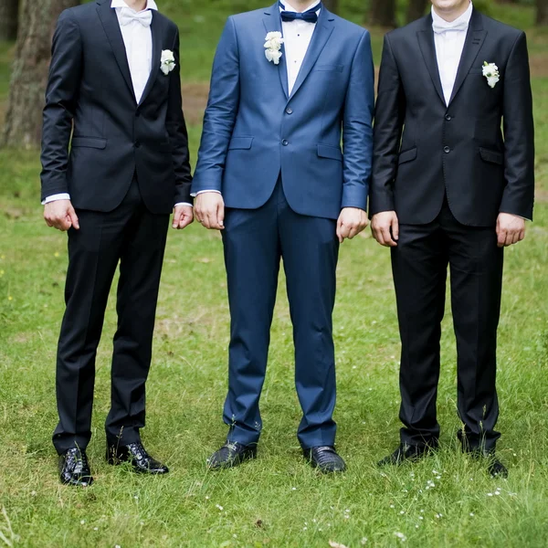 Groom or Row of bridesmaids with bouquets at big wedding ceremony. — Stock Photo, Image