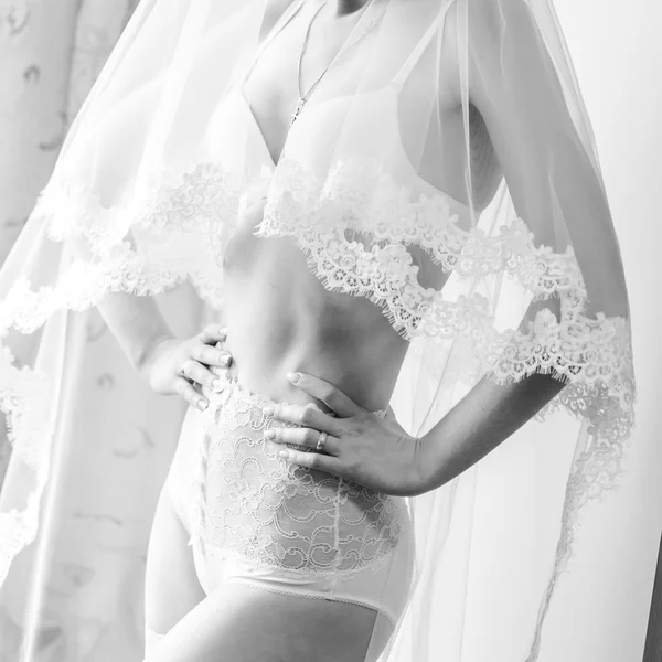Nevěsta v prádle. před svatební přípravy — Stock fotografie