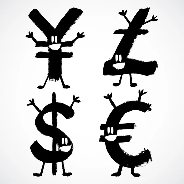 ドル、ポンド、円、ユーロの図 — ストックベクタ