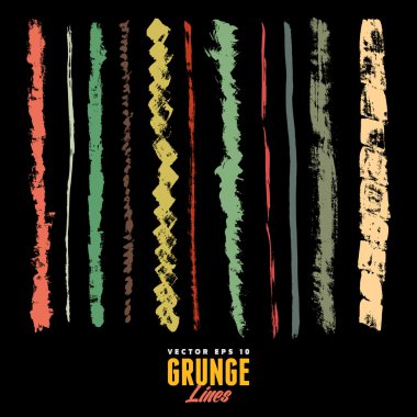 Grunge suluboya ve mürekkep vuruşları kümesi