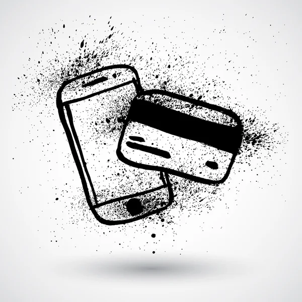 Grunge téléphone avec carte de crédit — Image vectorielle