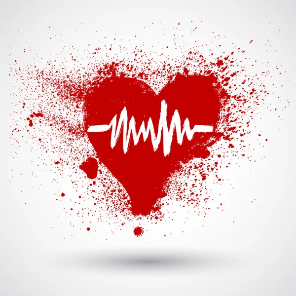Červená grunge razítkem srdcem, a EKG — Stockový vektor