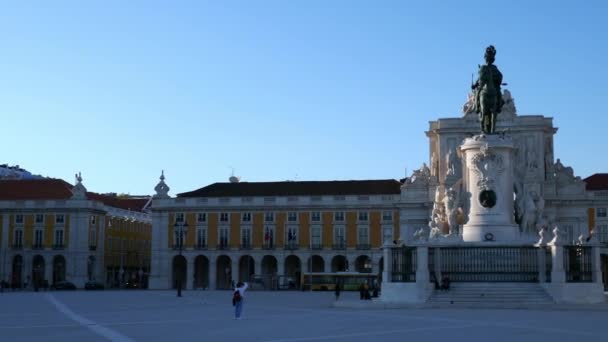 Trade Square Praca Comercio Lissabon Portugal Ryttarstaty — Stockvideo