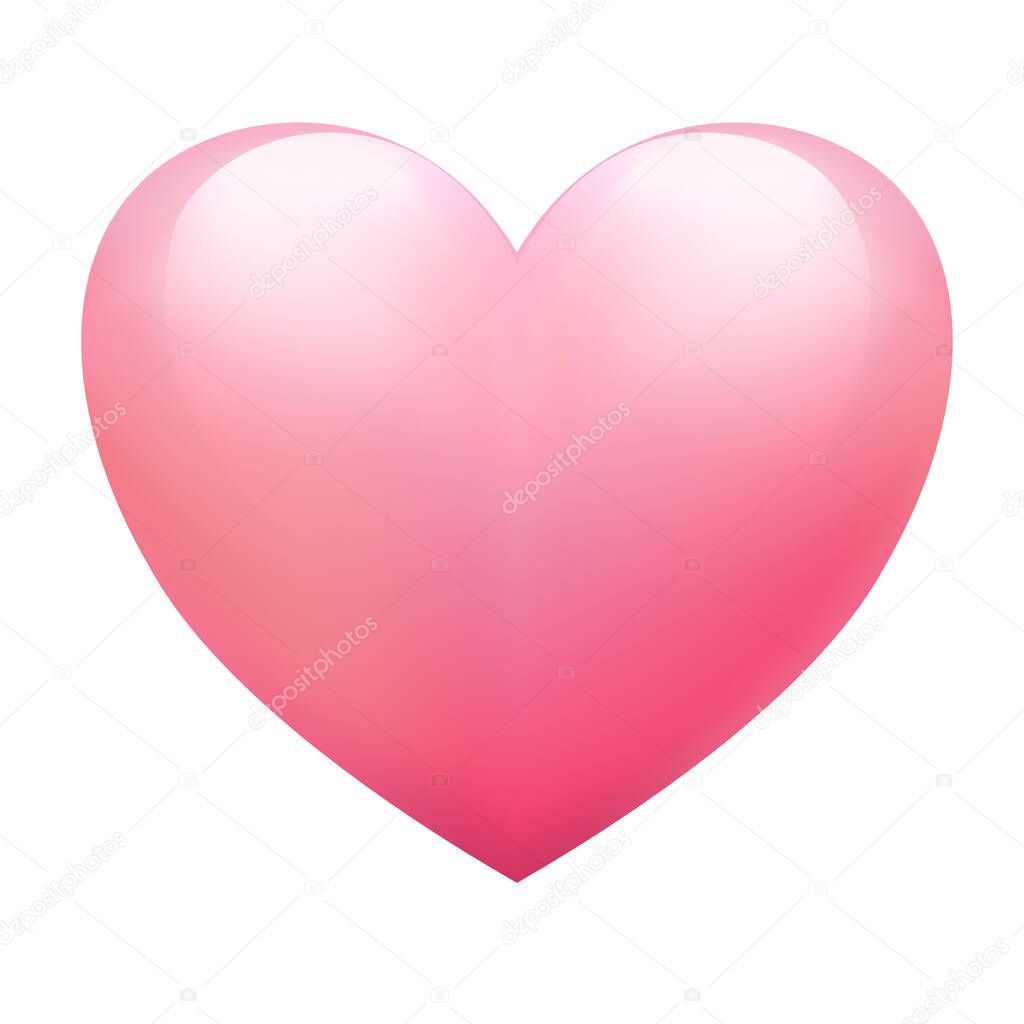 Big pink heart on white background. Valentine's day sign. Bright  vector illustration of Valentine day love holiday with symbol of one big beautiful heart shape