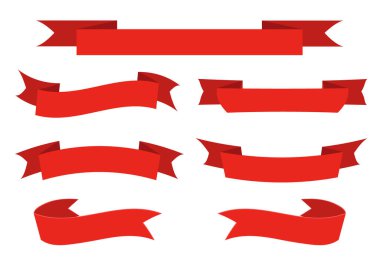 Farklı kurdele ve afiş elementleri seti. Modern basit kurdele ve afiş koleksiyonu. Satılık, reklam, özel teklifler, Kara Cuma. Vektör illüstrasyonu E10