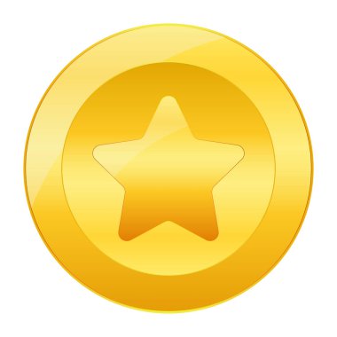 Altın Yıldız Ödülü. Yarışmada kazanana madalya. Yıldız metalik sembolü ve simgesi. Beyaz arkaplanda izole vektör illüstrasyonu