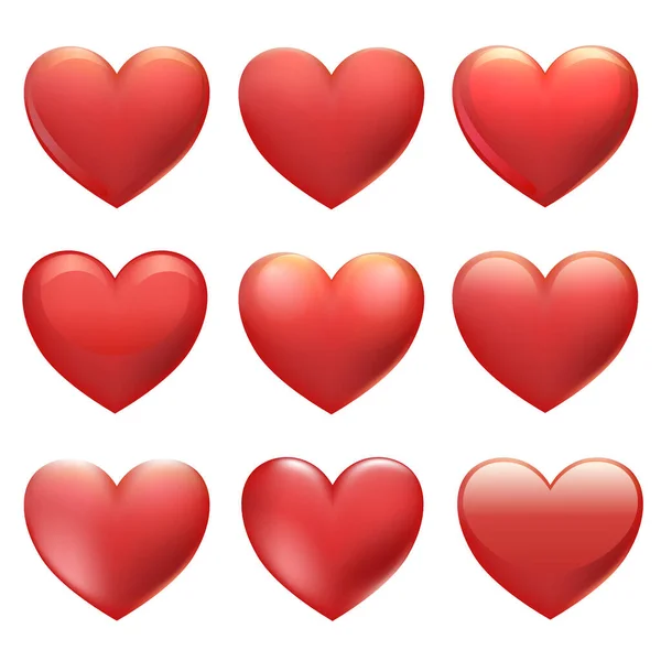 Corações Vermelhos Dos Namorados Isolados Fundo Branco Coleção Elementos Românticos — Vetor de Stock
